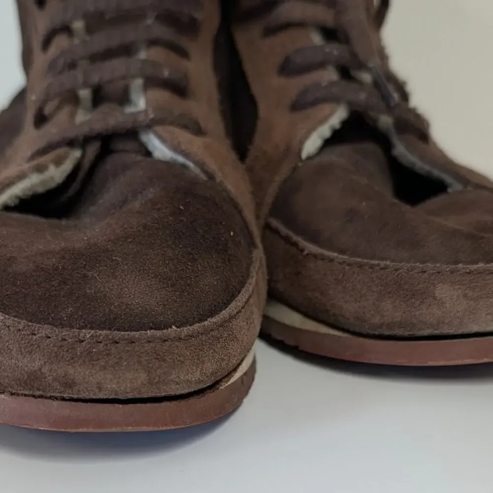Loro Piana Suede Wedge Sneakers Boots Womens EU39.5/US8 Brown High Top Lace Up